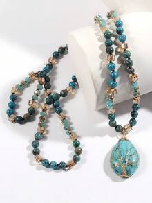 Bohemian Style Tree Of Life Pendant Necklace - Natural Tiger's Eye Stone, Handcrafted With Oval Amber, Golden Accents, Black And Brownish-Orange, For Men And Women Necklaces For Women Jewelry Women Accessories Women - Pendant Necklace - View 20