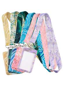 Marble Pattern Phone Lanyard Card Case, Polyester Strap For Bus/ID Card, Gifts For Couples, Festivals Back To School - Multicolor - View 3