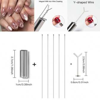 6Pcs/Set Heart-Shaped Cat Eye Effect Gel Nail Polish Magnetic Stick, Y-Shaped Cat Eye Design Tool, Multifunctional Gel Polishing Nail Art Tool Magnetic, Suitable For Home Salon Manicure DIY
