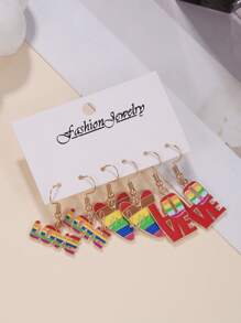 6pcs/Set Pride Month Earrings, Fashionable LGBT Rainbow Heart Shaped Earrings Set, Suitable For Men And Women, Great Gift For Friends And Girlfriends, Holiday Present