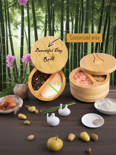 Spice Racks Spice Storage Box With Lid Condiments Holder Seasoning Pepper Salt Sugar Storage Container Kitchen Spice Bottle,Customized Text And Graphics,Bamboo Storage Box – Spice Jar, Tea Canister, Jewelry Organizer, Multi-Compartment Storage For Kitchen & Home Decor, Moisture Resistant, Magnetic Flap, Perfect Gift For Housewarming, Mother's Day, Weddings & Special Occasions