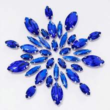 50 件红黑蓝混合尺寸榄尖形闪亮缝制爪形水钻船形银色底座水晶宝石适用于服装包鞋家居装饰婚礼生日派对圣诞节 DIY 工艺品