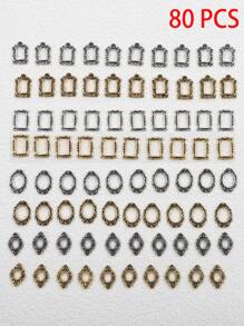 80pezzi Set di accessori per decorare unghie, cornici metalliche 3D colore dorato e argento, ciondoli per unghie a forma di rombo, ovale e rettangolo, stile retrò, adatto per decorazioni unghie in acrilico, design unghie fai-da-te, stile Y2k, articoli essenziali per arte di unghie e salone di bellezza