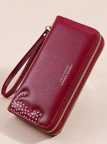 Women's Dual Zipper Cat Pattern Long Wallet Purse Multi-Card Slots Large Capacity Phone Holder Clutch Bag For Women Mini Wallet Purse Wallet Wristlet Wallet Keychain