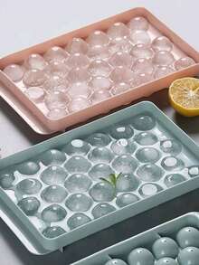 1pc Round Ice Cube Tray With Lid & Drainage, 33 Compartments, Home Diy Ice Making Mold For Refrigerator,Summer,Summer Sets, For Outdoor, Camping - Blue - View 5