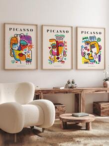 1PC Picasso Exhibition Wall Art Print, Neutral Beige Abstract Vintage Minimalist Gift Idea, Famous Artist Print,Gallery Wall Home Decor, Fashionable Wall Decor For Living Room, Bedroom, Dorm, Apartment, Dining Room, Kitchen And Other Modern Home Decor, Unframed