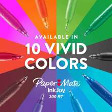 Paper Mate Ink Joy 300RT 8pk Ballpoint Pens 1.0mm Multicolored: Retractable, Quick Drying, Rubber Grip, Colorful Ink