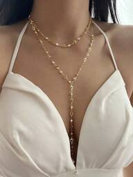 1 pièce Collier métallique minimaliste à double couche avec cristaux colorés et gland, convient pour le port quotidien, les fêtes, les festivals et les cadeaux