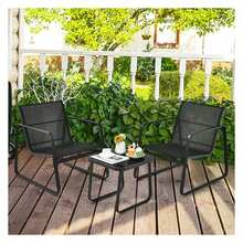 3 Pieces Patio Bistro Furniture Set With Glass Top Table Garden Deck Black - Multicolor - View 6