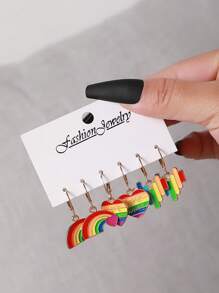 6pcs/Set Pride Month Earrings, Fashionable LGBT Rainbow Heart Shaped Earrings Set, Suitable For Men And Women, Great Gift For Friends And Girlfriends, Holiday Present