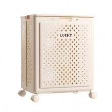 Minimalist White Foldable Laundry Hamper Waterproof Large Capacity Bathroom Storage OrganizerSilent Wheels, Smooth Rolling Casters | Soft Oatmeal Color