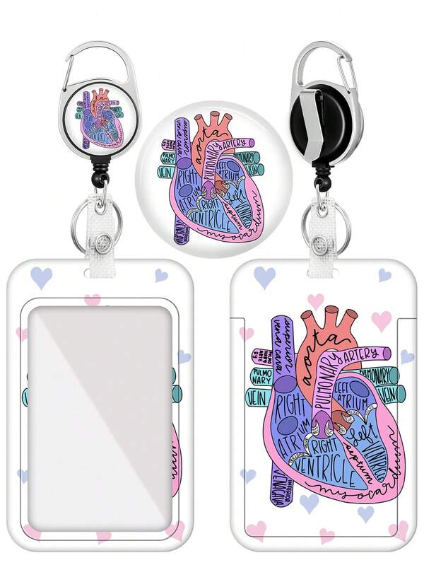 Badge Holder With Retractable Reel, Heart Cardiac ID Name Tag Work Badge Clip Heavy Duty Vertical Card Protector Cover Case For Work Office Nurse Medical Student Teacher Women Men