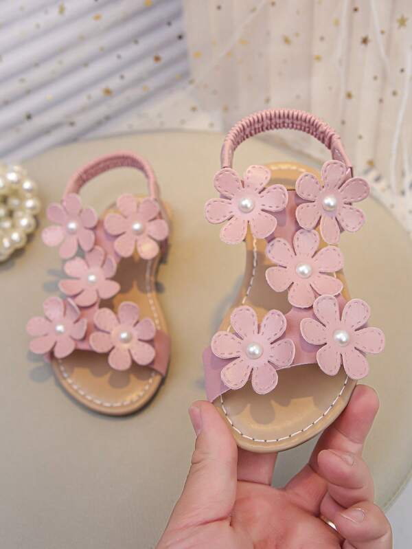 Sommer Kinderfashion Sandalen, Blumendekoration, runde Spitze flache offene Zeh Prinzessin Römische Schuhe, geeignet für Mädchen Outdoor, Straßengehen, Strandurlaub