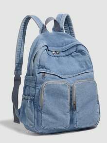 Zaino di moda da donna in stile denim vintage lavato, zaino casual in denim da college, zaino tote per pendolarismo