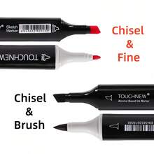 TOUCHNEW 30/60/80/168 色双头酒精软毛马克笔，可选 - 毛笔和凿子头/细头和凿子素描艺术马克笔，学校用品，用于刻字卡、绘图、着色插图的笔 - 白色 - 查看 10