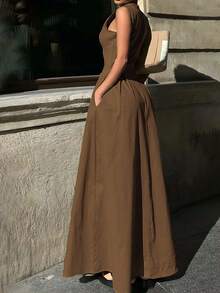 New Fashion Casual Sleeveless Versatile Dress For Women, Spring/Summer Elegant - Coffee - View 3