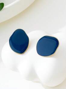 1 Pair Enamel Drip-Glaze Heart & Geometric Design Women Earrings, Minimalist Elegant Fashion Style, Suitable For Mother's Day Gift And Daily Wear