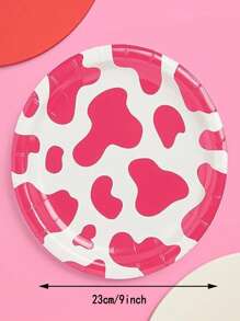 10pcs Pink Cow Print Paper Tray- 7 "/9" Plate, Dinner Tray, Disposable Paper Tray, Bachelorette Party Decor, Last Rodeo, Rodeo Birthday Party, Cool Cake Plate