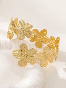 1pc Fashion Minimalist Hollow Gold Starfish Design Open Cuff Bracelet, Metal Arm Band Suitable For Summer Beach, Party, Wedding, Music Festival, Ramadan, Independence Day, Graduation Occasion Accessories - Yellow Gold - View 7