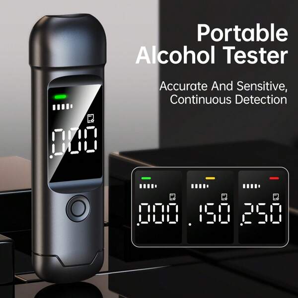 Tragbarer Alkoholtester, USB-C aufladbarer Alkoholtester mit LCD-Digitalanzeige, persönliches Alkoholtestgerät