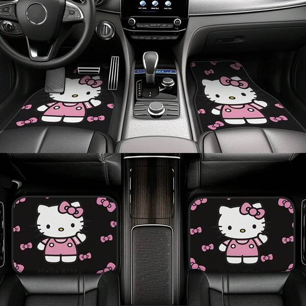 Set de 4 piezas/2 piezas de alfombrillas de coche con diseño de Kuromi de Sanrio - Diseño de dibujos animados lindo, goma antideslizante, adecuado para todos los coches - Accesorios interiores lindos con decoración rosa, juego completo de alfombrillas de coche