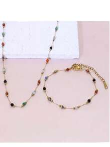 1 Set de Collar, Pulsera y Tobillera de Acero Inoxidable con Cuentas de Estilo Bohemio Minimalista y Colorido, apto para Uso Diario o Vacaciones en la Playa, también un Gran Regalo para el Día de la Madre