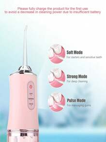 1 pièce Irrigateur oral portable Hydropulseur dentaire rechargeable USB, jet d'eau 220 ml, 4 buses, 3 modes - Rose