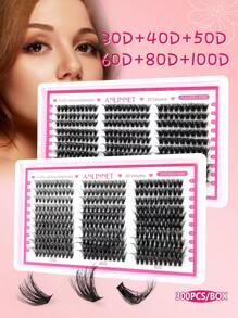 300 Naturally Fluffy 3D False Eyelashes C/D Curl Makeup Eyelashes Extended By 30D+40+50D+60D+80D+100D Eyelash Clusters Mixed With Large Capacity Pink Packaging, Women's Makeup Eyelash Tool, Thick Eyelashes