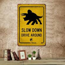 1PC Dinosaur Metal Sign, Slow Down Drive Around, Triceratops Sign, Retro Park Decor, Bold Typography, Fun Sign, Dinosaur Lovers Gift, 8x12 Inches / 20x30 Cm - 8x12吋/20x30公分-1件 - 查看 5