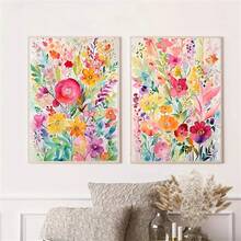 1Pc/2Pcs Scandinavian Abstract Botanical Floral Art Decor Posters Watercolors Flower Canvas Wall Art Prints Colorful Paintings For Living Room Bedroom Home Office Dormitory Decor Wall Background Design Picture Framed/Unframed ,Wall Art With Frame - Multicolor - View 1