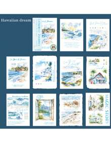 paquete de 20 hojas de papel vintage de paisaje acuarela de ciudad turística para scrapbooking y suministros de diario, papel decorativo artesanal para diarios de chatarra con 10 diseños de patrones