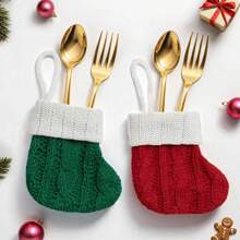 Decoraciones navideñas - Juego de cubiertos en forma de calcetín navideño miniatura, 12 piezas, calcetines navideños clásicos pequeños para decorar la chimenea, decoraciones colgantes para fiestas navideñas