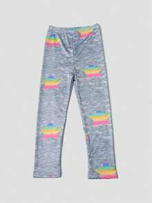 1pc Girls Unicorn & Dinosaur Print Nine-Minute Tight Leggings, Spring/Summer - Multicolor - View 22