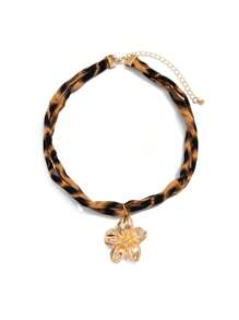 1pc Women's Fashionable High-End Leopard Print Beach Series Pendant Necklace, Bohemian Style Metal Clavicle Chain, Suitable For Daily Wear, Parties, And Beach Vacations