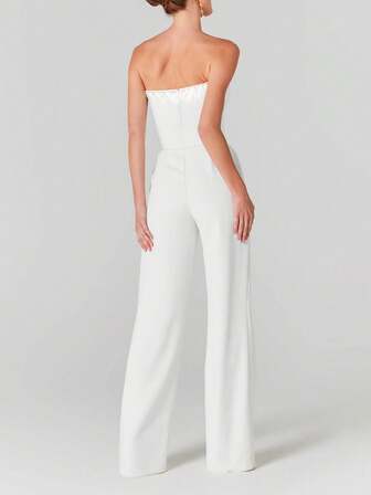 女士纯色简约优雅直筒连体裤