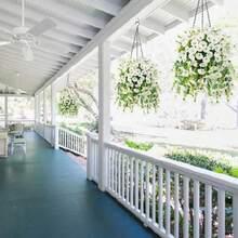 2 uds. De flores artificiales colgantes de gloria de la mañana, flores falsas para exteriores, hogar, jardín, plantas de Petunias colgantes de pared, decoración de boda - Blanco-2 piezas - Ver 9