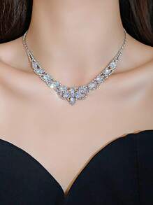 1pc Gorgeous Sparkling Crystal Leaf Pendant Adjustable Necklace + 1 Pair High-End Rhinestone Leaf Earrings For Women, Suitable For Daily, Wedding, Party, Bridal Gift, Fashion Charm Jewelry Set
