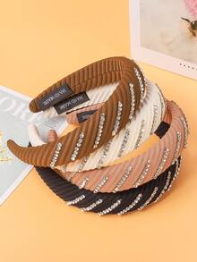 4/1 szt. Elegancka skośna opaska na głowę z kryształkami, opaska z pianki w jednolitym kolorze, uniwersalna codzienna nakrycie głowy, odpowiednia na wyjścia, dojazdy do pracy, do szkoły - Wielokolorowe - Zobacz 1