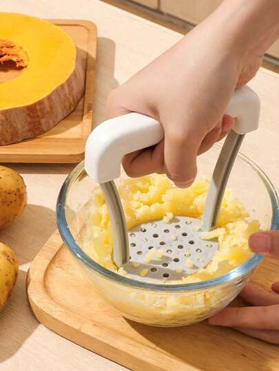 Prensador de patatas y ajo manual de plástico PP - Herramienta de cocina 3 en 1 para puré de vegetales, con agarre antideslizante y diseño de fácil limpieza, utensilio apto para alimentos