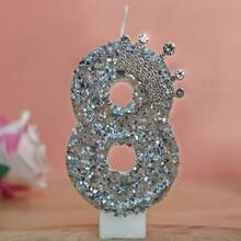 Silver Glitter Number Candles With Luxurious Crown, Suitable For Birthday, Anniversary, Celebration, Party Cake Decoration - Silver - View 21