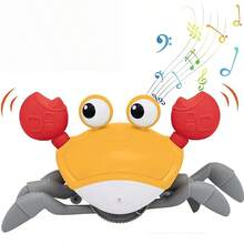 爬行螃蟹婴儿玩具，带音乐的互动婴儿趴着玩螃蟹，幼儿行走跳舞螃蟹，有趣的男孩女孩 3 岁以上婴儿螃蟹玩具生日礼物