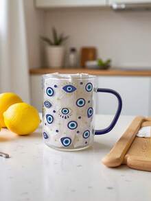 400毫升高硼硅玻璃咖啡杯，带把手，创意邪眼设计，可爱草莓印花，适用于冷热饮、牛奶、麦片、茶、果汁、早餐，马克杯/杯子，情人节礼物，父亲节礼物，伴娘礼物，生日礼物，个性化礼物，节日必备，21岁生日礼物，送给她的21岁生日礼物，露营装备 - 彩色 - 查看 11