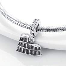 A Landmark Building Charm, The Eiffel Tower Charm, The Italian Pizza Leaning Tower Pendant, The Colosseum Building Silver Color Charm, Suitable For Diy Women'S Bracelet Jewelry Making Pendant, Suitable For Men And Women Jewelry Gifts