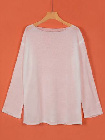 女士粉色半透明镂空套头毛衣，基础款上衣，适合圣诞节和感恩节穿着。