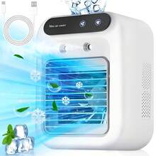 便携式空调，可充电空气冷却器，带 500 毫升水箱的台式冷却风扇，适用于房间、旅行、办公室，带水箱的加湿风扇，冷水机