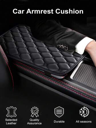 Universal 12.6"X7.5" Car Center Console Cover, Premium PU Leather Armrest Cushion Pad With Carbon Fiber Design - Waterproof Protector For Cars, SUVs, Trucks