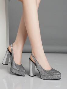女士镂空高跟鞋，超高跟，粉色、杏色、白色、黑色、红色、银色、金色可选，时尚百搭 - 灰色 - 查看 4