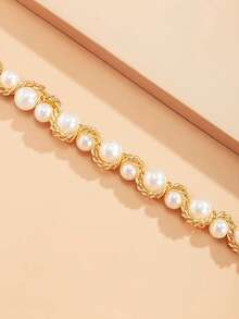 1pc Women's Creative Pearl Chain Decor Charm Necklace, Gift For Her