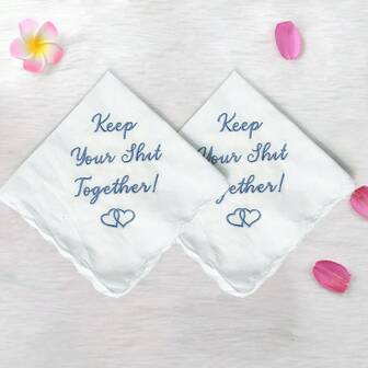 2 Pcs Wedding Embroidered Keep Your Together Handkerchief For Wedding Day Engagement Bridal Shower Bachelorette Hen Party Gift Present