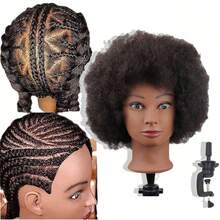 100% African Curly Human Hair Mannequin Head With Stand, Suitable For Hairstylist Practice, Beauty Salon, Braiding, Cutting, Styling - Black - View 16